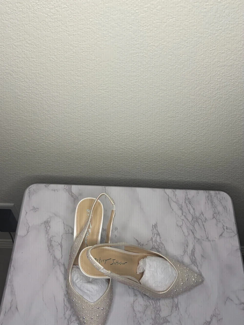 Betsey Johnson Champagne Glitter Slingback Heels